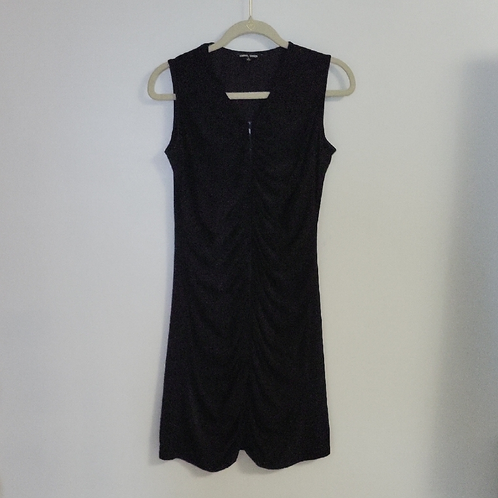 Samuel Dong 2 Way Zipper Front Black Sleeveless Mini Dress Medium